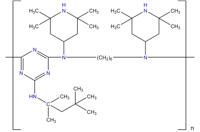 Poly[[6-[(1,1, 3,3-tétraméthylbutyle) amino]-1,3,5-triazine-2,4-diyl][(2,2, 6,6-tétraméthyl4-pipéridinyl) imino]-1,6-hexanediyl[(2,2, 6,6-tétraméthyl-4-pipéridinyl) imino]])